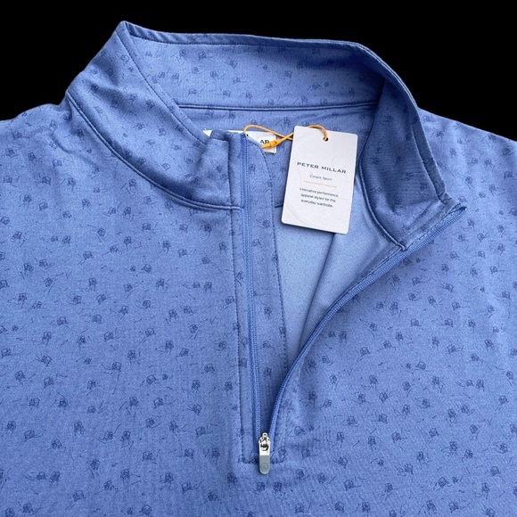 Peter Millar Mens Perth Carts Performance Quarter-Zip Top Port Blue Sz M & XL - Picture 4 of 9
